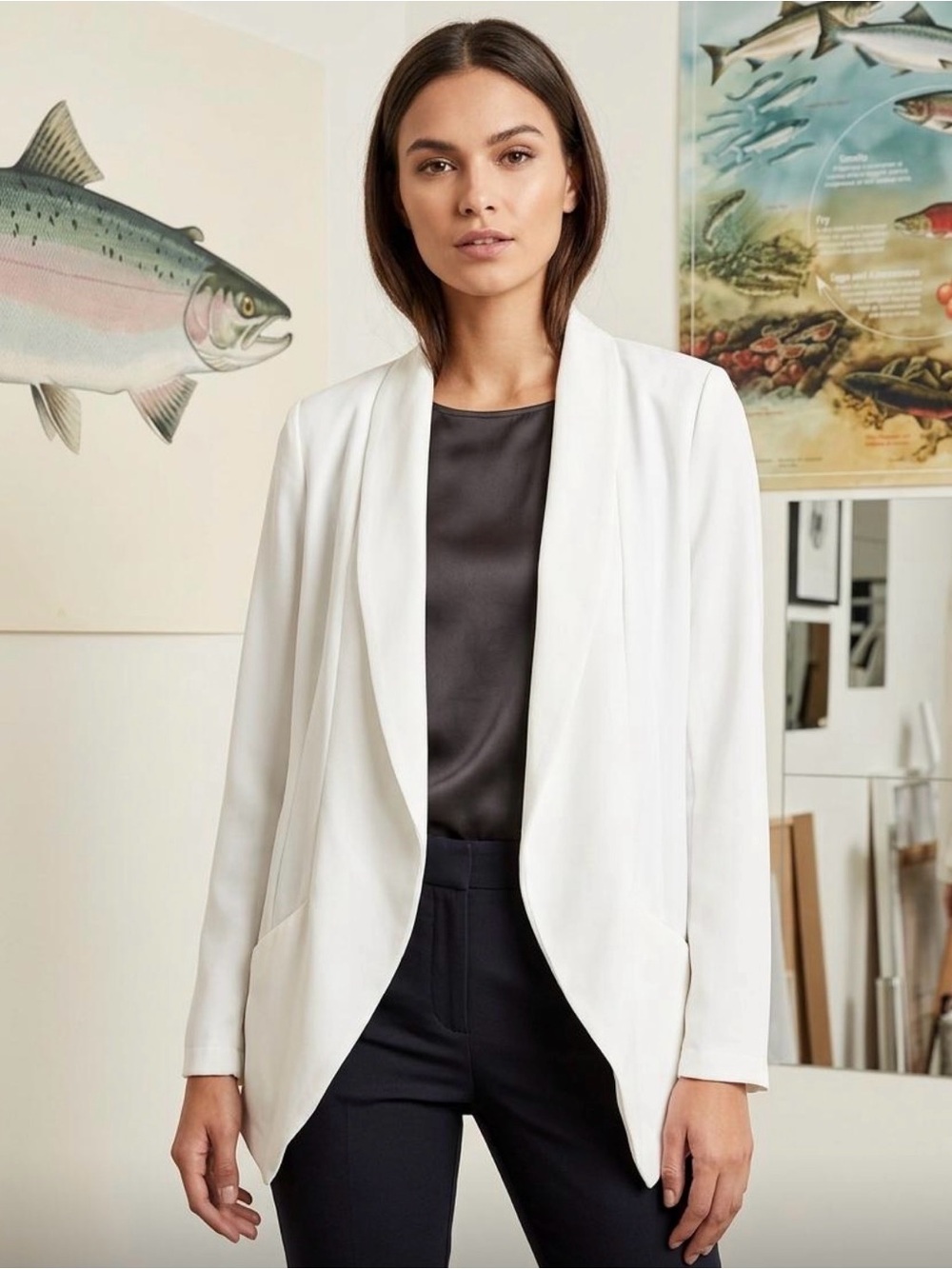 Dynamite White Draped Open-Front Blazer